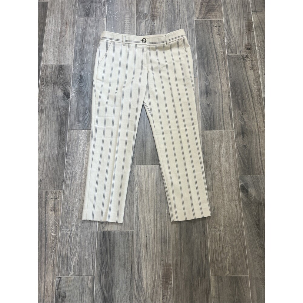 TORY BURCH Beige Striped Cropped Dress PANTS Sz 10 Women’s Business Casual